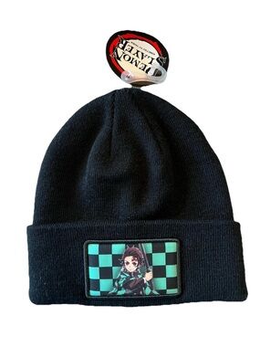 Demon Slayer Black Cuffed Beanie Kimetsu No Yaiba Patch Winter Hat Bioworld NEW